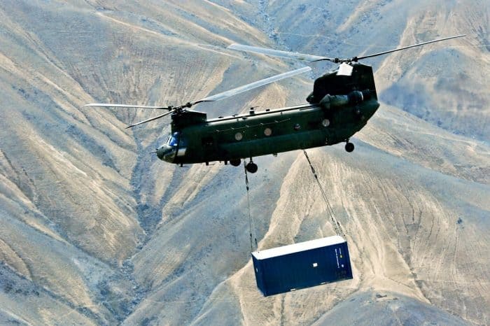 Chinook lifting shipping container